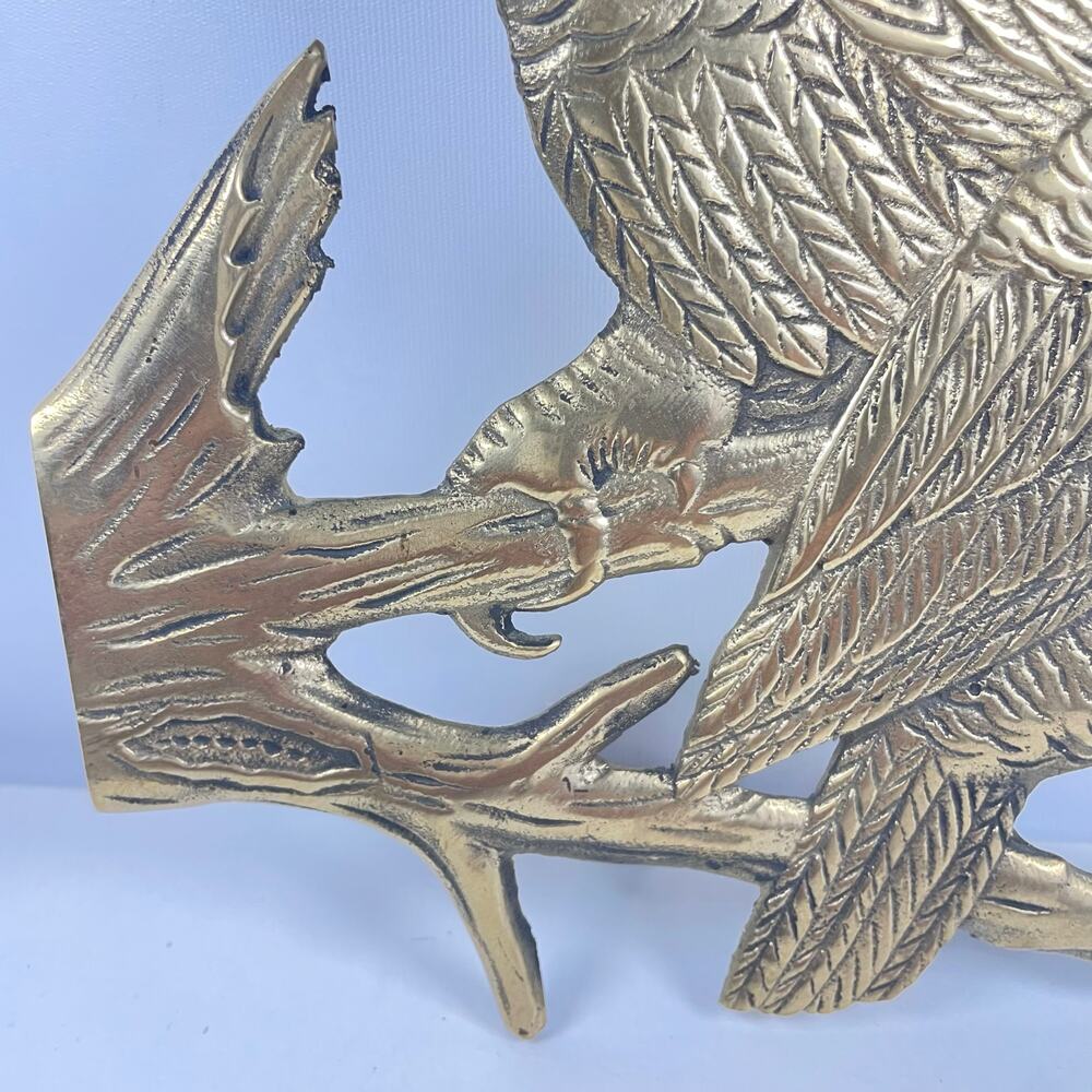 Vtg midcentury modern MCM flat solid brass owls perched on branch decor 10.5x5.5 - Picture 4 of 7